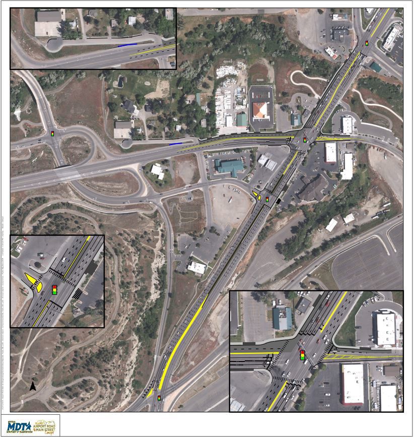 The newly redesigned intersection at Main Street and Airport Road